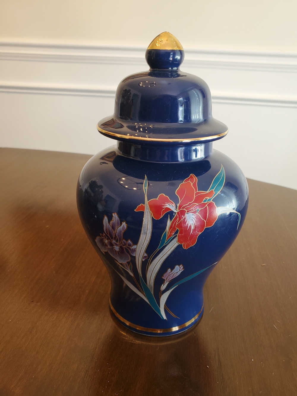Vintage Fine China Japan Cobalt Blue Floral Ginger Jar Gold Trim